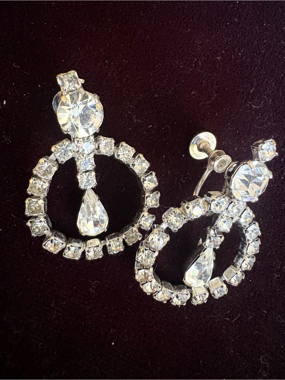 Vintage Coro Crystal Drop Hoop Earrings Rhinestone WOW
